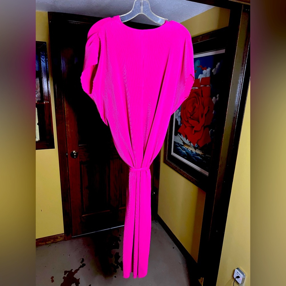 City Chic Hot pink accordion dress with wrap waist